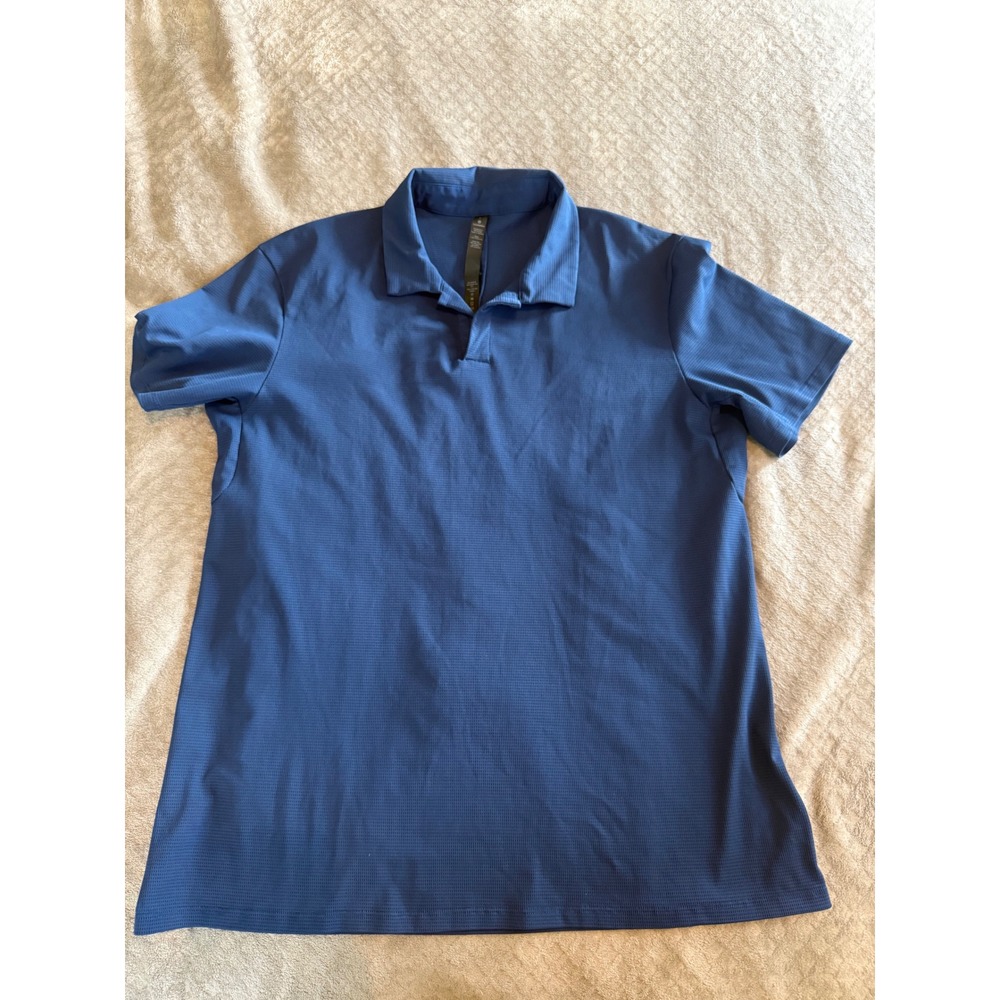 Lululemon Evolution Polo Shirt Mens Large Blue Short Sleeve Pique Mesh Golf Top